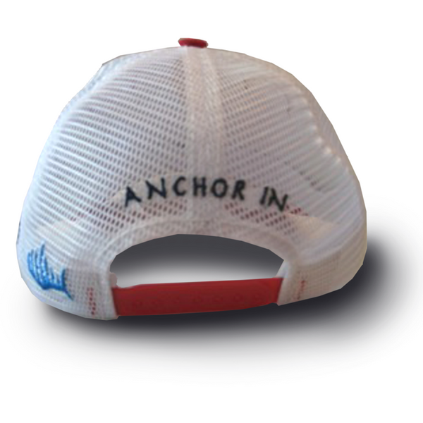 Red Good Fishing Starts Here Trucker Hat - Anchor In Clothing