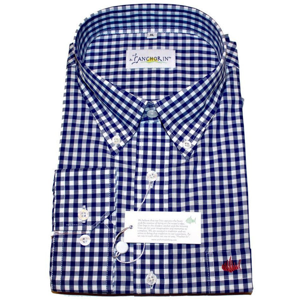 Navy Blue Gingham Sport Shirt - Anchor In Clothing