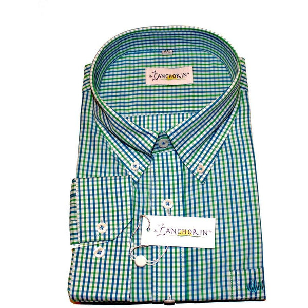 Blue, White and Green Checkered Sport Shirt - Anchor In Clothing