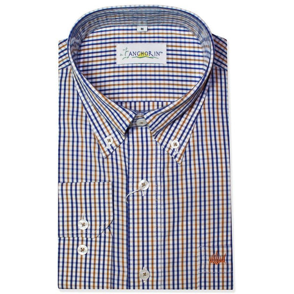 Orange, White and Navy Checkered Sport Shirt - Anchor In Clothing